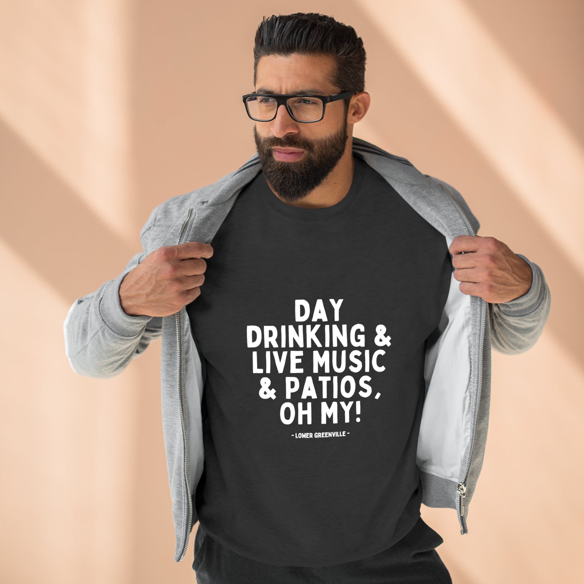 Day Drinking, & Live Music, & Patios, Oh My! Crewneck Sweatshirt - Friends of Lower Greenville