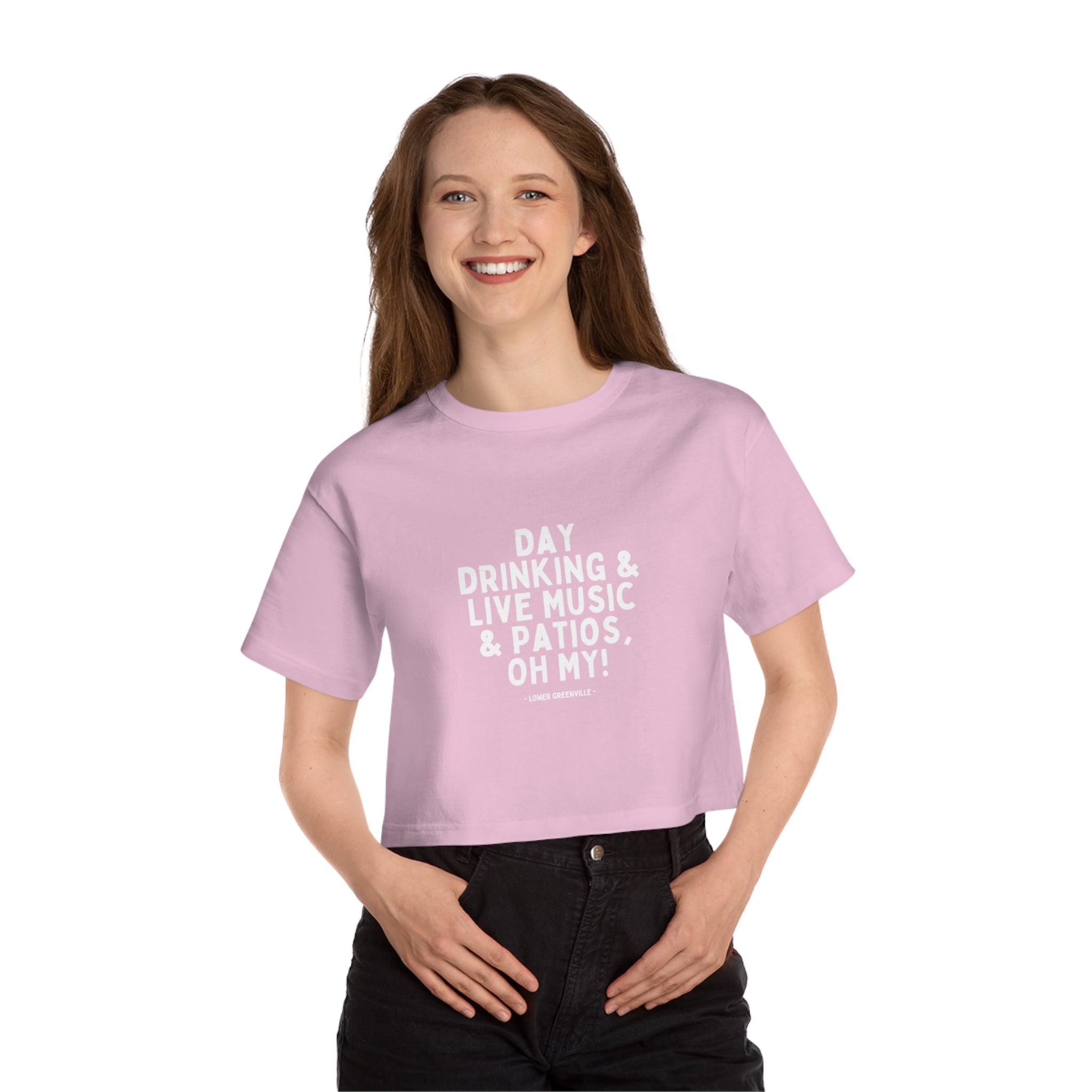 Day Drinking, Live Music, & Patios, Oh My! Cropped T-Shirt - Friends of Lower Greenville