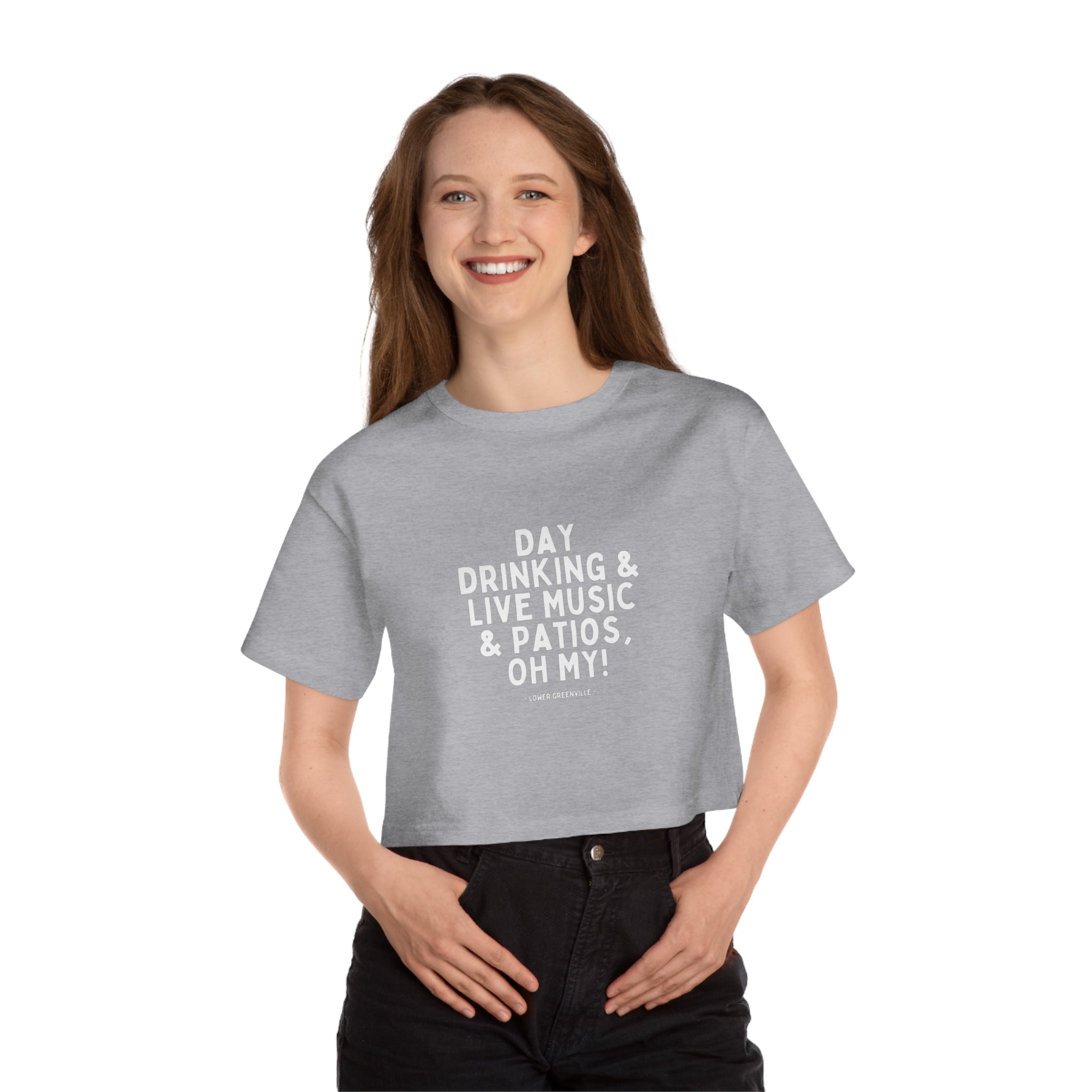 Day Drinking, Live Music, & Patios, Oh My! Cropped T-Shirt - Friends of Lower Greenville