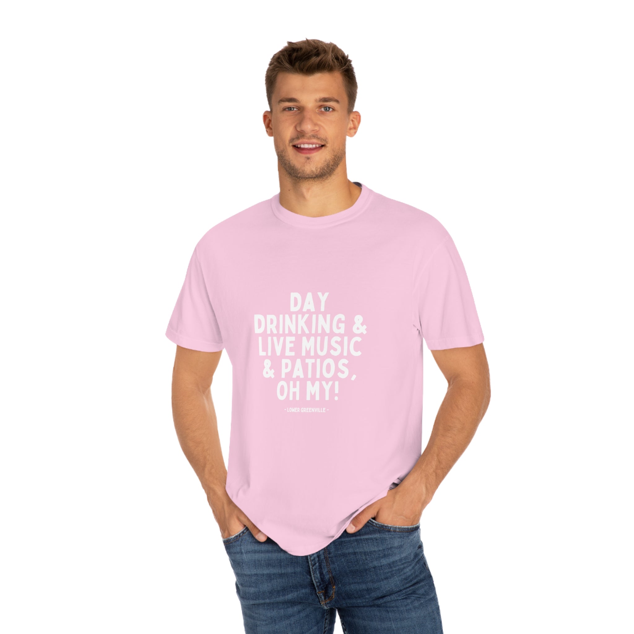 Day Drinking, & Live Music, & Patios, Oh My! T-shirt - Friends of Lower Greenville